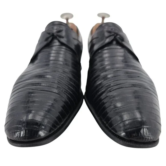 Vintage Mauri Exotic Genuine Teju Lizard Mens Size 12M Black Leather Italy Shoes - Picture 2 of 10